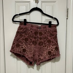 Free People. Embroidered Floral High-Rise Women's Shorts - Dusty Rose